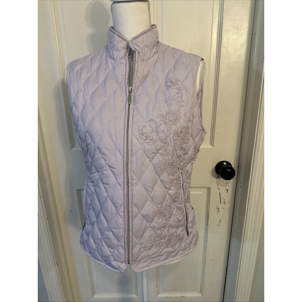 Eddie Bauer Premium Goose Down Vest Womens Sz Med P Quilted Embroidered Full Zip
